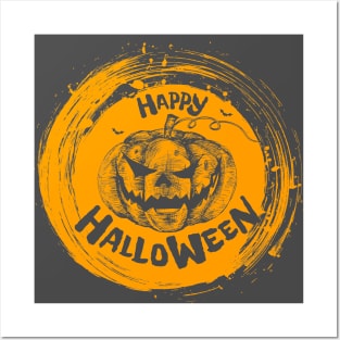 Halloween Scary Evil Pumpkin Funny Pumpkin Head Posters and Art